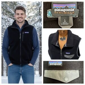 Patagonia Synchilla Fleece Vest Men's XL Black Full Zip Outdoor Layering Warm